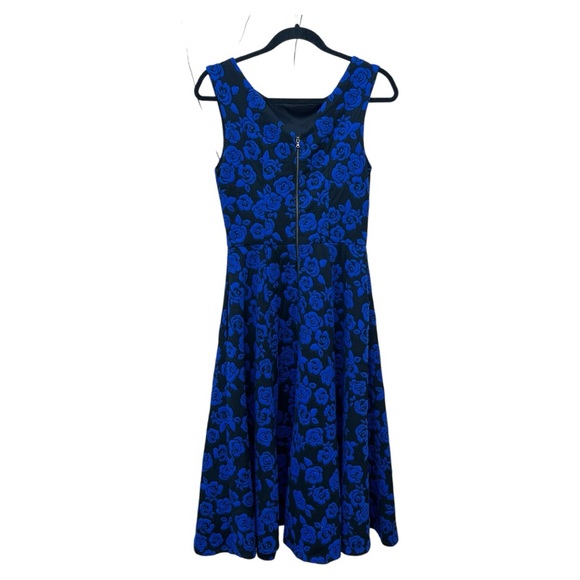 Betsey Johnson Black Blue Floral Rose Jacquard Dress Size 4 - Picture 3 of 4